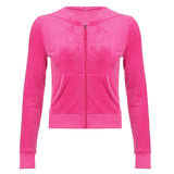 2000s Aesthetics Pink Velour Sets Slim Y2K Streetwear Zip Up Hoodie and Drawstring Low Waist Pants Co-ord Suits