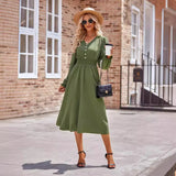 Autumn And Winter New Women's V Collar Waist Solid Color Long