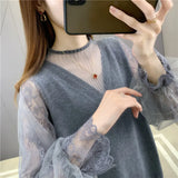 Zingj Spring Autumn New Sweater Women Inside And Outside The Fashion Jacket Hollow Lace Thin Bottom Shirt Women-Outfit