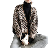 Zingj Autumn Winter Korean Version Of Advanced Retro Temperament Contrast Color Knit Cardigan Female Collar Diamond Thick Loose Coat Sweater-Outfit