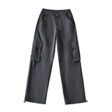 Zingj Trendy Women's Wear Fashion Multi-Pocket Design Overalls Show Thin Rope Loose Straight Tube Sports Leisure