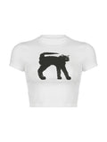 Black Cat Printed Crop Top- Outfit