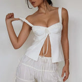 Front Slit Tie-Up Bustier Top-Outfit
