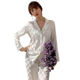 Women's Silk Long-sleeved Pajamas Pajamas Suit Jacquard Plaid High-grade Ice Silk Can Be Worn Outside Home Wear
