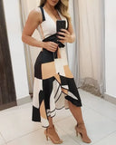 Summer Deep V Neck Empire Belt Tunic Women's Midi Dress 2020 Fashion Geometry Print Irregular Office Ladies Dress Plus