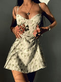 Green Floral Print Y2K Mini Dress- Outfit