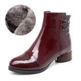 Women Boots 2021 New Woman Short Boots Soft Patent Genuine Leather Autumn/Winter Shoes Square Heels Female