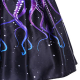 Octopus Animal Short Party Women Dress Slash Neck Black Purple 50s 60s 70s Retro Vintage Rockabilly Jurken Vestido De