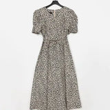 Zingj Chic Sweet Foreign Style Show Thin V-Collar Receive Waist Slim Long Knee Bubble Sleeve Leopard Print