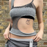 Knitted Hollow Out Crop Tops Summer Sleeveless Sexy Cami 2022 Fashion Streetwear Y2k Tank Top Women