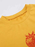 Strawberry Letter Print Crop Short Sleeve Tee-Outfit