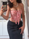Floral Embroidery Tube Corset Crop Top Y2k Sexy Strapless Sleeveless Spring Summer 2022 Bandage Pink Tank Tops