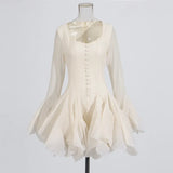 French High-End Single-Dear Fairy Dress 2025 New Square Lotus Side Horn Sleeve Temperament Dress Female