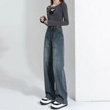 Zingj Wide-Leg Jeans Female Fall Fall 2024 New High Waist Small Show Thin Straight Loose Pants-Outfit