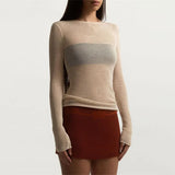 Knitted Casual Green Women Long Sleeve Summer Y2K T Shirt Tops See Through Sexy Party Outfits Basic Beach Tees Crop