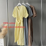 White Cotton Puff Sleeve Dress Woman Summer Midi Dress Short Sleeve Cascading Ruffles Blouses