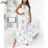 Fashion Sexy Women Summer Dresses Sling Floral Dresses 2022 NEW Spring Spaghetti Strap Belt Lace-up Irregular Hem
