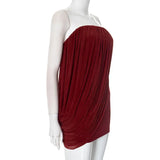 Burgundy Strapless Draped Mini Dress- Outfit