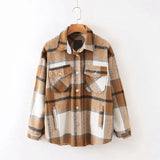 Vintage Blue Plaid Long Coat Jacket Pocket Casual Warm Overcoat Fashion Outwear Fall 2020 Women