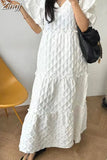 New Summer Fashion Women Pullover Ruffes Dress Casual Loose Office Long Dress Modis Ladies Womens White Long