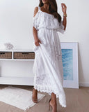 Lace Cold Shoulder Maxi Dress Women White Elegant Dresses for Woman Clothes Summer Sexy Party Boho Beach Vestidos