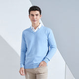 Zingj And Winter New Men's V Collar Loose Large Size Gentleman Sleeve Long Sleeve Sweater Middle-Aged Knit Chicken Heart Collar Bottom Shirt-Outfit