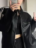 Zingj Motorcycle Clothing Short Coat Female Autumn Black Stand Collar Jacket Top Bar Minority Long Sleeve Leather