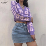 Cardigans Vintage Floral Embroidery Autumn Winter Cardigan Office Lady Long Sleeve V Neck Single Breasted Women