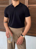 Fashion Men Short Sleeve Slim Polo Shirt Vintage Pattern Print Patchwork Knit Polo Shirt Men Casual Button Lapel