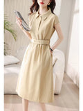 Fan Short Sleeve Polo Collar Shirt Dress 2025 Spring And Summer High-Sunny Bag Hip Tie Mid-Long