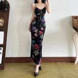 2025 New Women's Dress French Sexy Holiday Style Print Slings With Back To The Waist