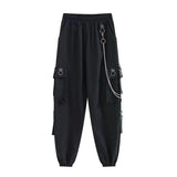 Elastic Waist Loose Cargo Pants Hip Hop Streetwear Cargo Black Casual Punk Harem Pants with