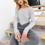 New Women's Clothing Loose Ribs Long-Sleeved Umbilly Fashion Short Sweater