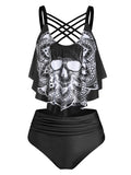 Women Skull Graphic Padded High Waist Tankini Swimwear Casual Swimsuit Ladies Two Pieces Bathing Suits Beach
