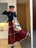 Red Plaid Ruffle Maxi Skirt- Outfit