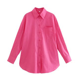 Zingj Trendy Women's Shirt Spring New Candy Pocket Long-Sleeved Button Cardigan Lapel