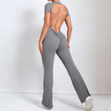 Zingj Back Short Sleeve Nude Yoga Suit Wearing A Fitness Horn Tisuit-Outfit
