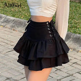 Streetwear Mall Goth Skirt Women Harajuku Y2k E-girl High Waist Bandage Mini Skirt Dark Gothic Punk Emo Alt Club