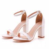 Cm Thick Heeled Light Mouth With Sandals Round Head Square Thick Heel Sandals White Bridal Wedding Dress