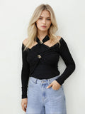 Temperamental Socialite Bottom Shirt 2025 Autumn New Shoulder Hollow Kink Design Slim Short Jacket
