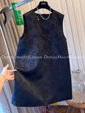 New Chinese Jacquard Pendant Black Satin Vest A-Shaped Dress For Children In Spring