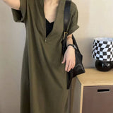 Zingj Size 300 Catties Fat Mm French Hepburn Wind Zipper Dress Female Loose Show Thin Cover Belly Casual Long Skirt 2-Outfit