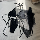 2024 New Small Fresh Sexy Beach Shell Three-Piece Net Swimsuit Bikini