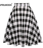 High Waist Plaid Casual Short Tunic Midi Skirt Blue Green Striped Women Plaid Checkered 50s 60s Vintage Skirts