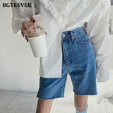 Casual Summer Half Denim Shorts for Women High Waist Loose Pockets Female Straight Jeans Shorts 2021 Ladies