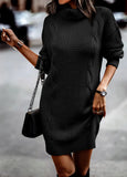 Zingj Autumn And Winter New Clean Color High Collar Long Sleeve Wrapped Hip Sweater Women's Dress-Outfit