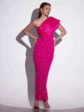 2024 Explosion Dress Sexy Slanted Shoulder Spike Diamond Long Cash Back Skinny Adult
