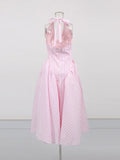 2025 Spring New Retro French Famous Hanging Neck Dress Gentle Lattice Waist Thin Sweet Dress