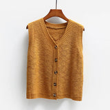 Knitted Wool Button Cardigan Sweater Vest Women Loose Single-breasted Diamond Block Lattice Sweater Vest Female