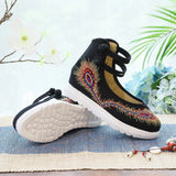 Zingj White Sole, High Heels Single Shoe Backsole Retro One-Word Dish Buckle Female Shallow Embroidered Cloth Shoes Women's